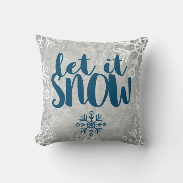 Rustic Snowflakes on White Burlap | Let It Snow Cushion (Front)