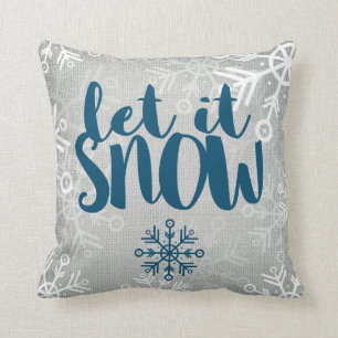 Rustic Snowflakes on White Burlap   Let It Snow Cushion