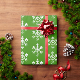 Rustic Snowflakes Pattern Holiday Christmas Green Wrapping Paper