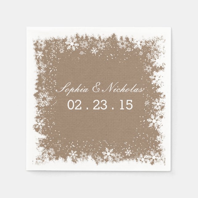 Rustic Snowflakes Wedding Cocktail Napkins (Front)