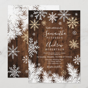 Rustic snowflakes wood winter Christmas wedding Invitation