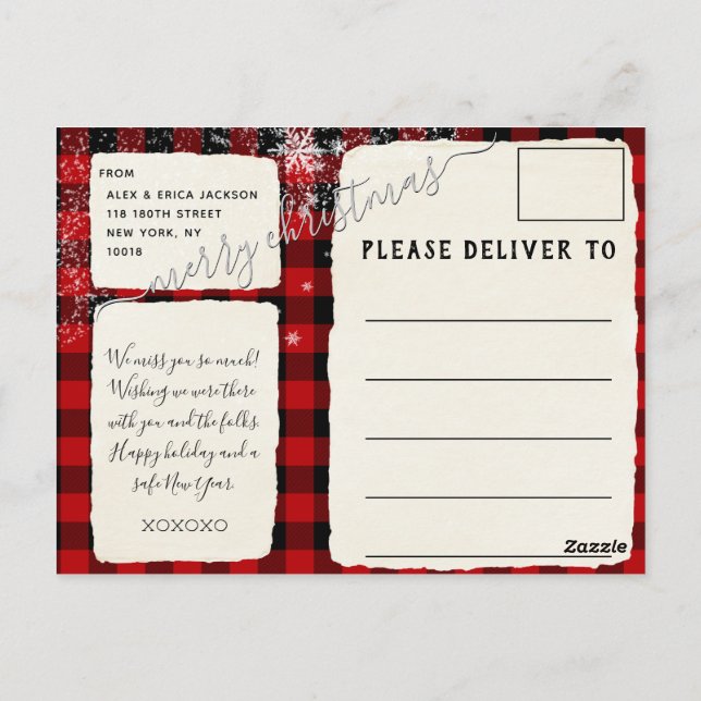 Rustic Snowing Script Merry Christmas Postcard (Back)