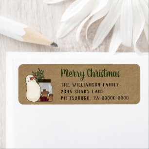 Rustic Snowman & Gingerbread  Kraft Return Address Return Address Label