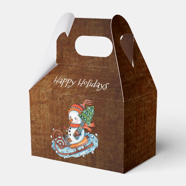 Rustic Snowman on Sled Christmas Favour Box (Front Side)