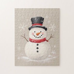 Rustic Snowman with Snowflakes Jigsaw Puzzle