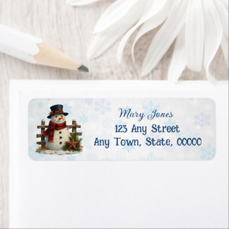 Rustic Snowman With Star Customised Christmas Return Address Label