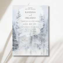 Rustic Snowy Forest Mountain Watercolor Wedding