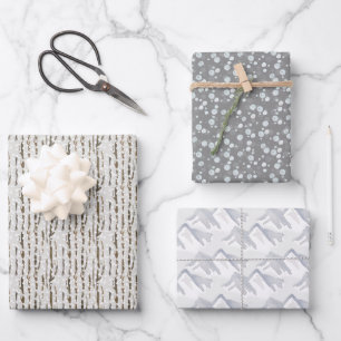 Rustic Snowy Winter Watercolor Patterns Christmas Wrapping Paper Sheet