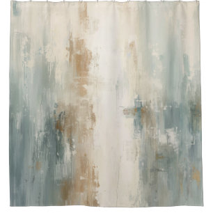 Rustic Soft Dusty Blue Brown Cream Abstract Print Shower Curtain