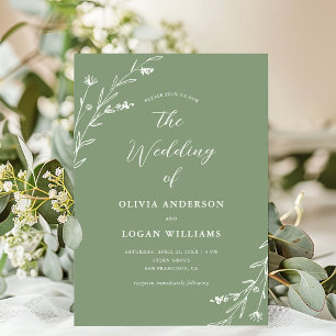 Rustic Soft Sage Green Wildflower Boho Wedding Invitation