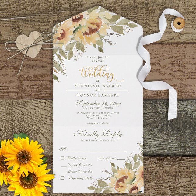 Rustic Soft Yellow Sunflowers Dinner All In One Invitation (Creator Uploaded)
