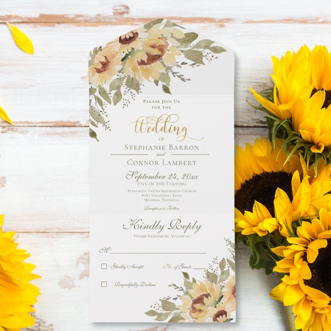 Rustic Soft Yellow Sunflowers No Dinner All In One Invitation (Rustic Soft Yellow Sunflowers No Dinner All In One Invitation)