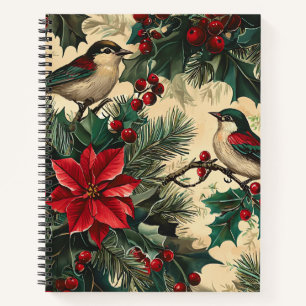 Rustic Songbird Poinsettia Winter Cream Botanical Notebook