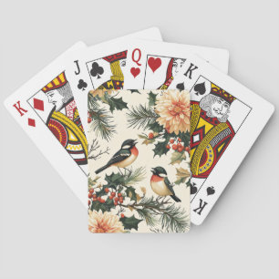 Rustic Songbird Winter Cream Red Botanical Playing Cards