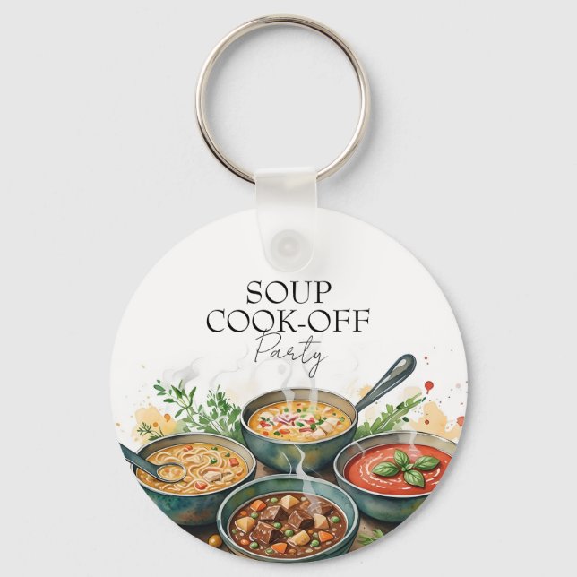 Rustic Soup Cook-Off Potluck Party Watercolor Key Ring (Front)