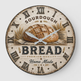 Rustic Sourdough Bread Kitchen Artisan  Bakery Large Clock