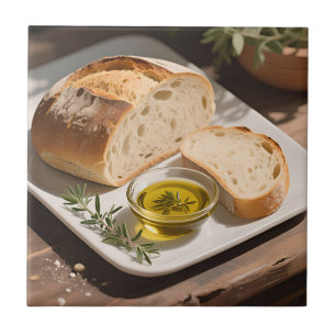 Rustic Sourdough Bread Olive Oil Ceramic Tile