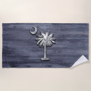 Rustic South Carolina Palmetto and Moon Beach Towel