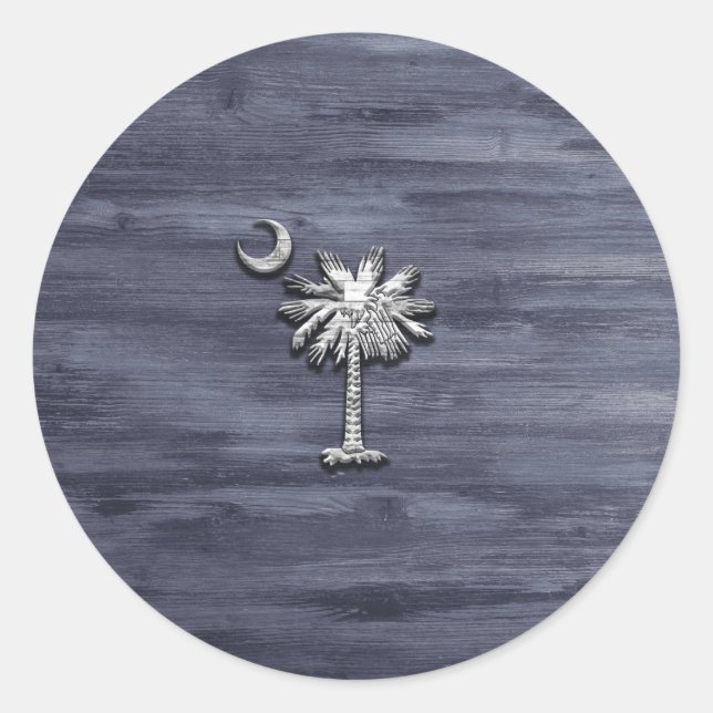 Rustic South Carolina Palmetto and Moon Classic Round Sticker (Front)