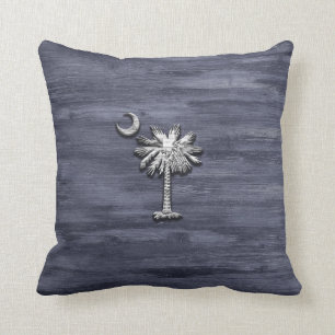 Rustic South Carolina Palmetto and Moon Cushion