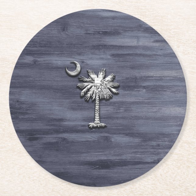 Rustic South Carolina Palmetto and Moon Round Paper Coaster (Front)