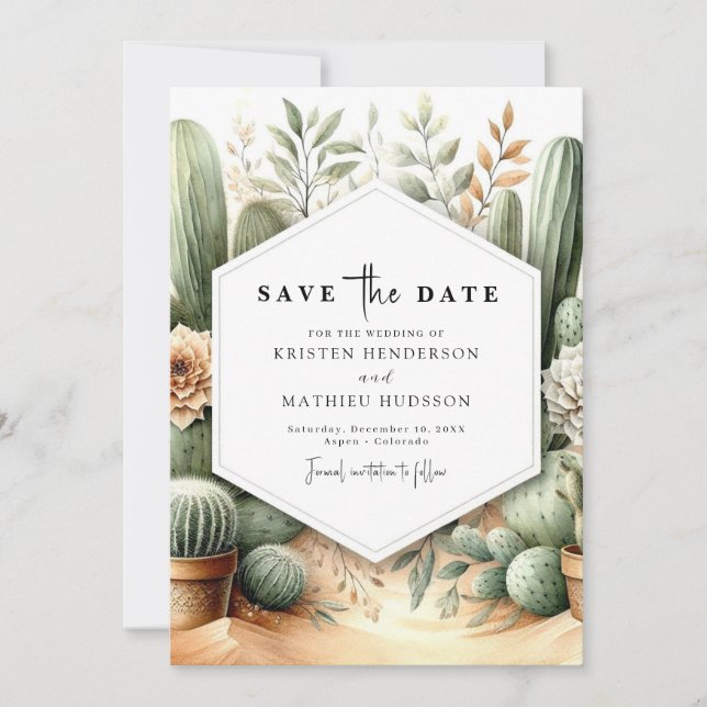 Rustic Southern Cactus Wedding Save The Date (Front)