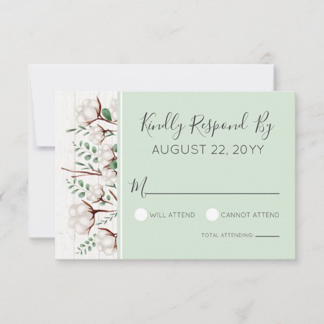 Rustic Southern Cotton & Barn Wood Wedding RSVP Card (Front)