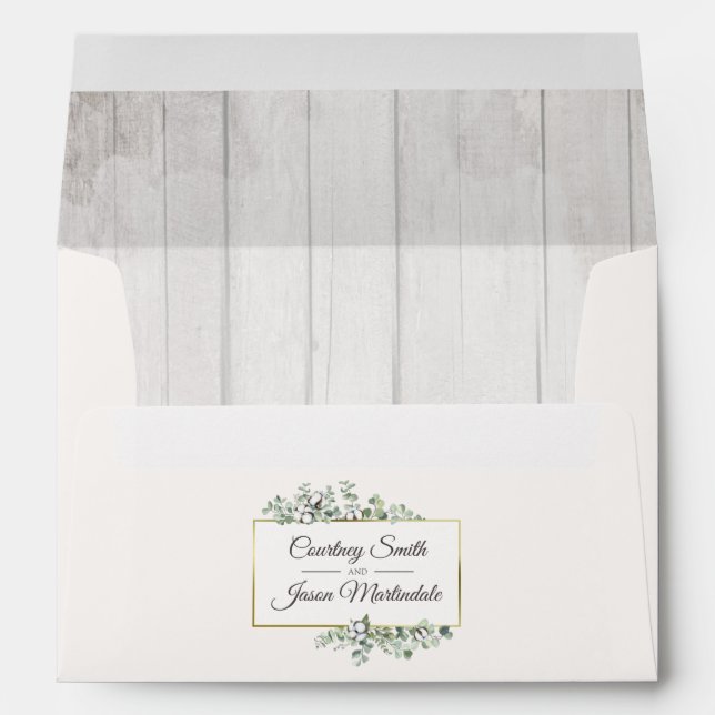Rustic Southern Cotton Boll Botanical Invitation Envelope (Back (Bottom))