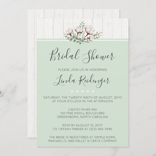 Rustic Southern Cotton Bridal Shower Invitation (Front/Back)