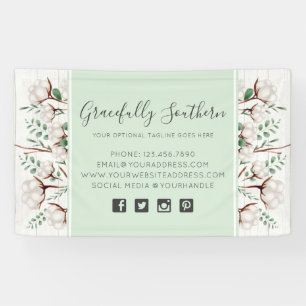 Rustic Southern Cotton Flowers on White Barn Wood Banner