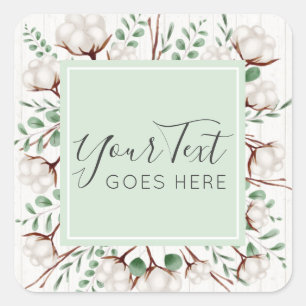Rustic Southern Cotton Flowers on White Barn Wood Square Sticker