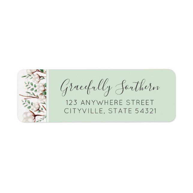 Rustic Southern Cotton Flowers Wood Return Address Label (Front)