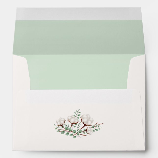Rustic Southern Cotton Mint Wedding Invitation Envelopes (Back (Bottom))