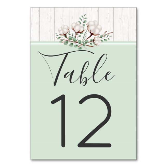 Rustic Southern Cotton & Wood Wedding Table Number (Front)