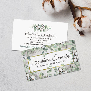 Rustic Southern Watercolor Cotton & Botanical Business Card