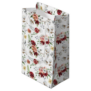 Rustic Southern Watercolor Floral & Cotton Pattern Small Gift Bag