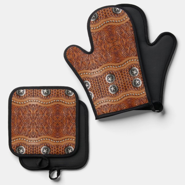 Rustic Southwest Farmhouse Cowboy Western Country  Oven Mitt & Pot Holder Set (Front/Back)