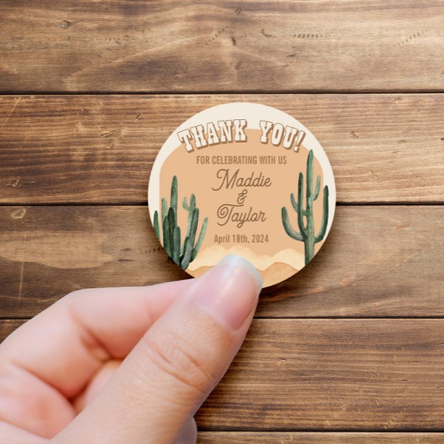 Rustic Southwestern Desert Cactus Thank You Favour Classic Round Sticker (Creator Uploaded)