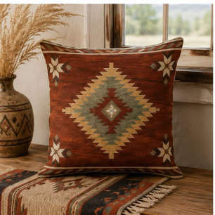 Rustic Southwestern Diamond Rug Terracotta Sage Cushion
