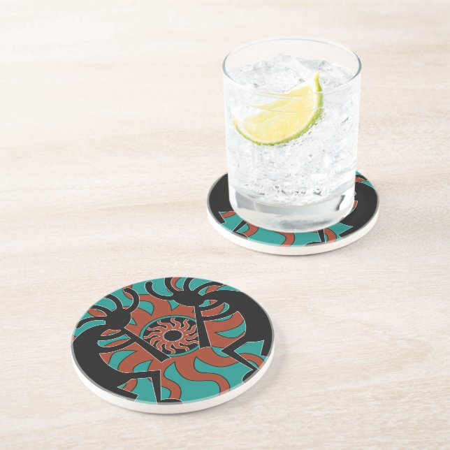 Rustic Southwestern Kokopelli Turquoise Coaster (Side)