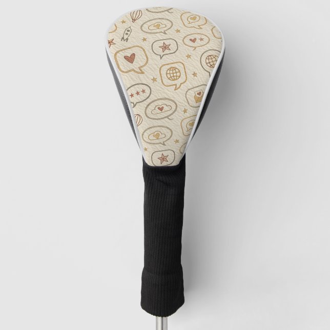 Rustic Speech Bubbles & Hearts Seamless Pattern Golf Head Cover (Front)