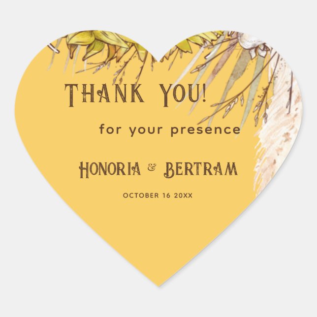 Rustic Spice Mustard Sunflower Bridal Heart Sticker (Front)