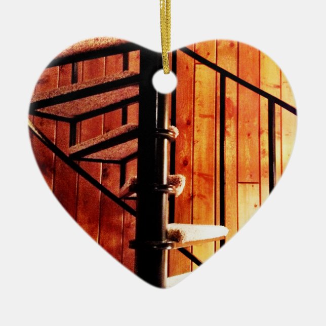 Rustic Spiral Staircase at Cabin Ceramic Ornament (Front)