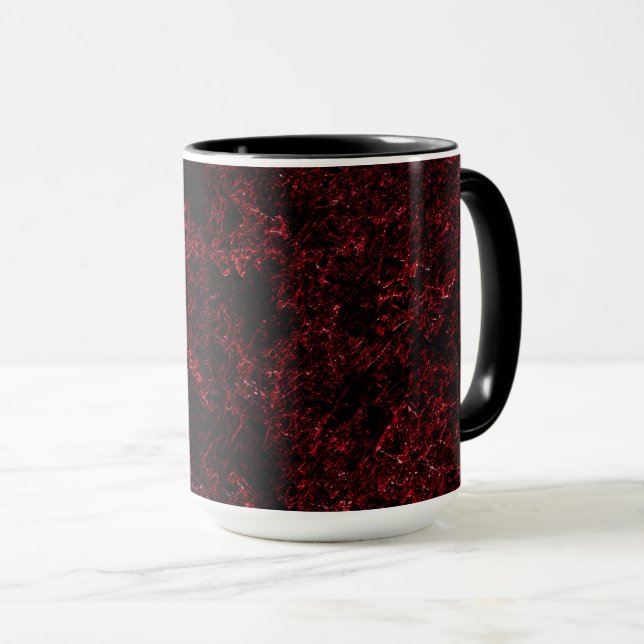 Rustic spongy red on dark red background mug (Front Right)