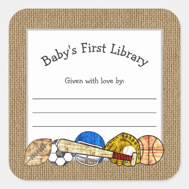 Rustic Sports Theme baby shower bookplate Square Sticker (Front)