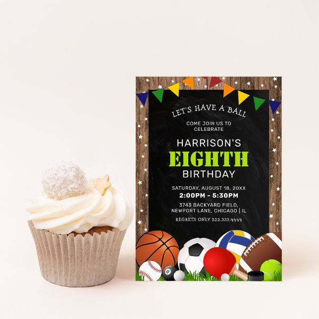 Rustic Sports Themed Kids Birthday Party Invitation (Creator Uploaded)