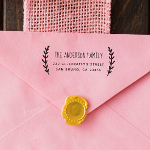 Rustic Sprig   Custom Family Name & Return Address Rubber Stamp