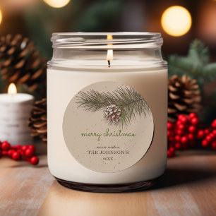 Rustic Sprig Pine Merry Christmas Classic Round Sticker