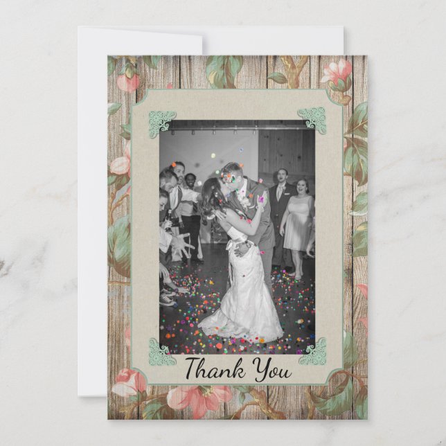 Rustic Spring Blossoms Wedding Thank You Card (Front)