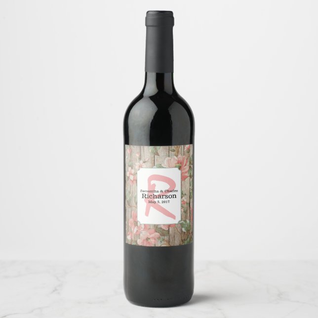 Rustic Spring Blossoms Wedding Wine Label (Front)